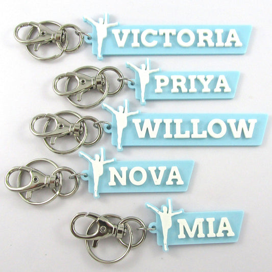 Personalised Gymnastics High Kick Name Keychain Custom Colours