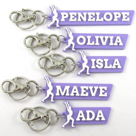 Personalised Gymnastics Stretch Name Keychain Custom Colours