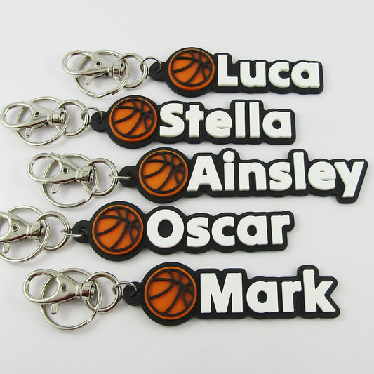 Set of 10 Personalised Coloured Basketball Name Keychains