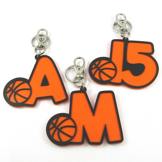 Basketball Initial Number Bag Tag Keychain Sports Season End Coach Player Gift