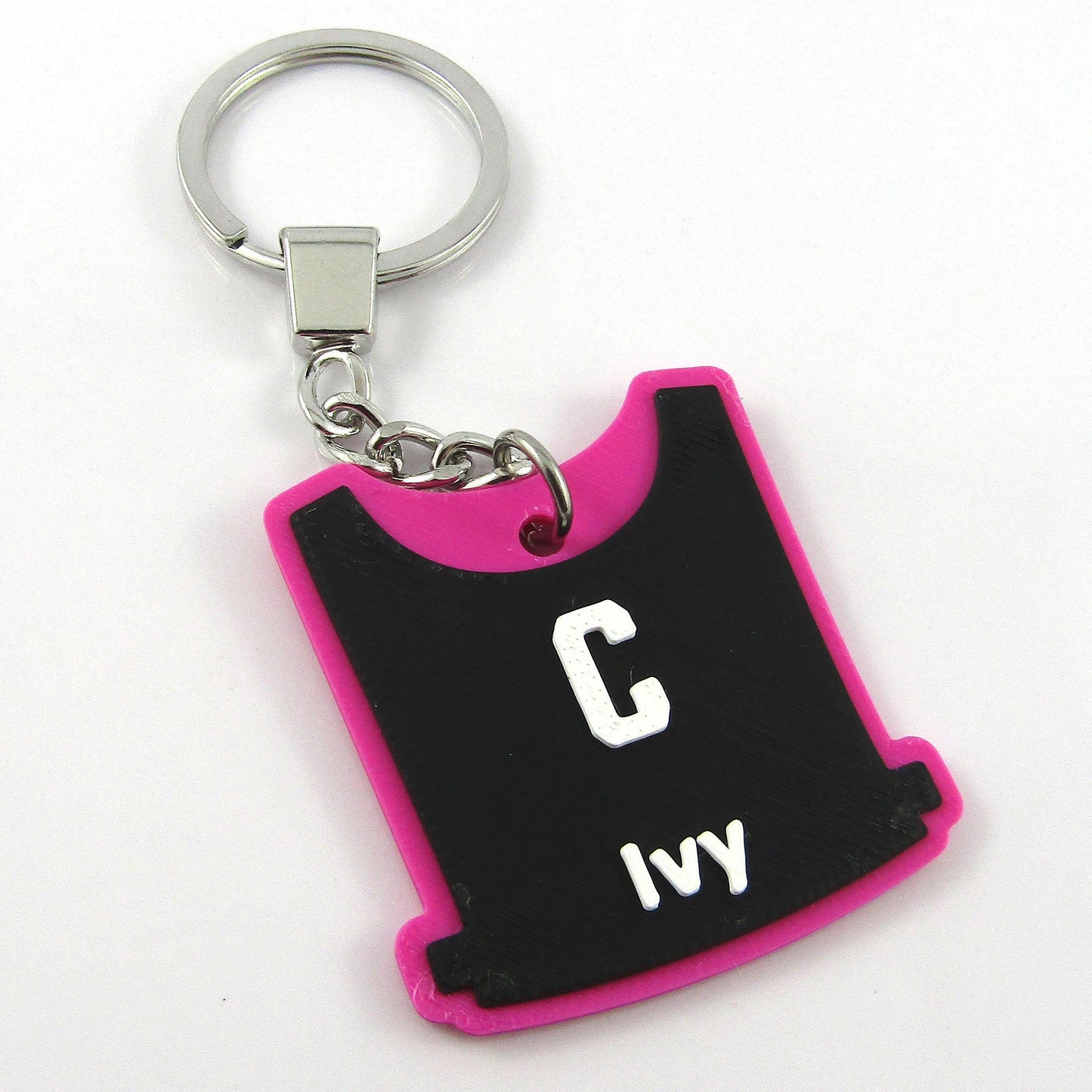 Netball Bib keychain bagtag gift with name and position and choice of colours