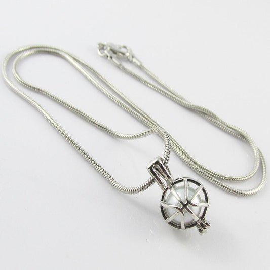 Basketball Cage Diffuser Pendant Necklace 46cm Select Pink or Blue Pearl