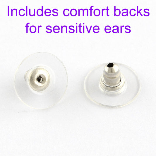 Glass Dome Volleyball Netball Stud Earrings 15mm Stainless Steel Comfort Backs