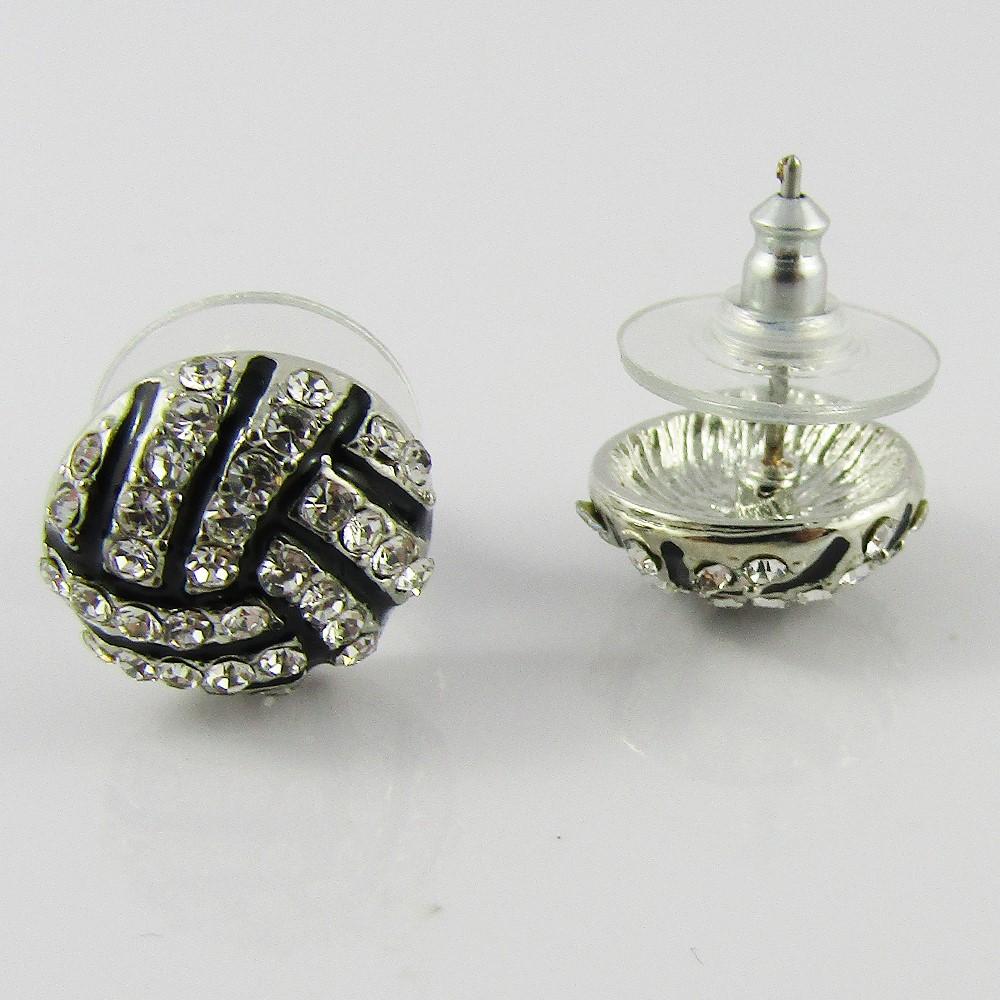 Enamel Rhinestone Netball Stud Earrings 13mm Stainless Steel Post