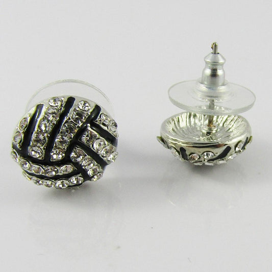 Enamel Rhinestone Netball Stud Earrings 13mm Stainless Steel Post