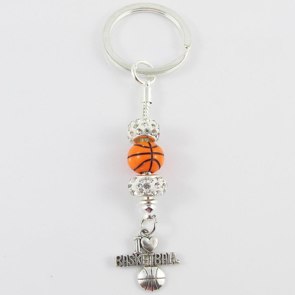 Rhinestone I Love Basketball Charm Bead Keychain Bag Tag Coach Player Sport Gift