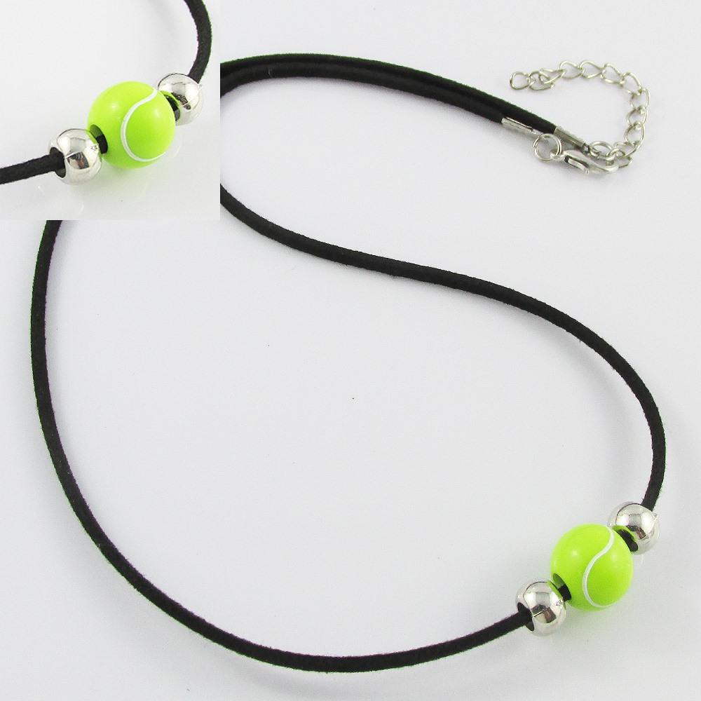 Tennis Ball Charm Necklace Faux Suede Cord 45cm Sports Coach Player Gift