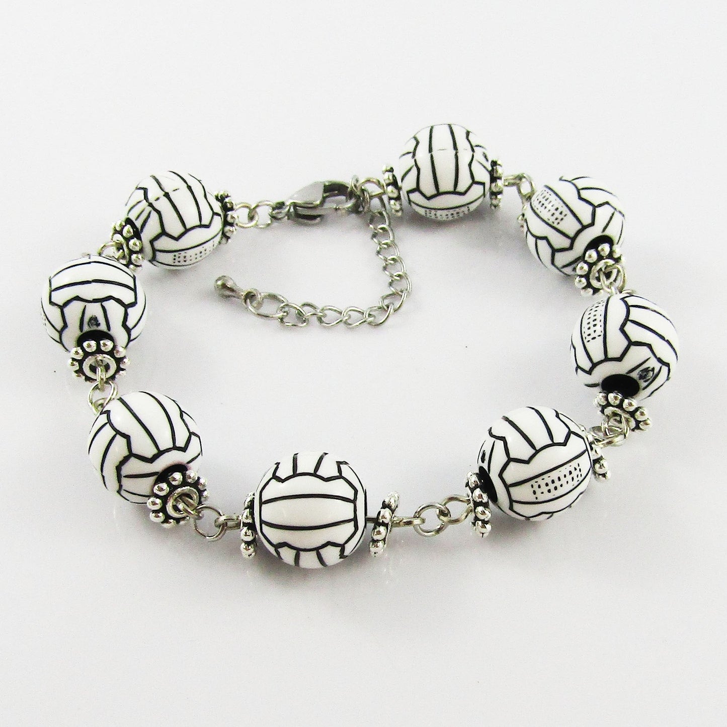 Netball / Volleyballl Beaded Link Bracelet Parrot Clasp 19cm Sport Coach Gift