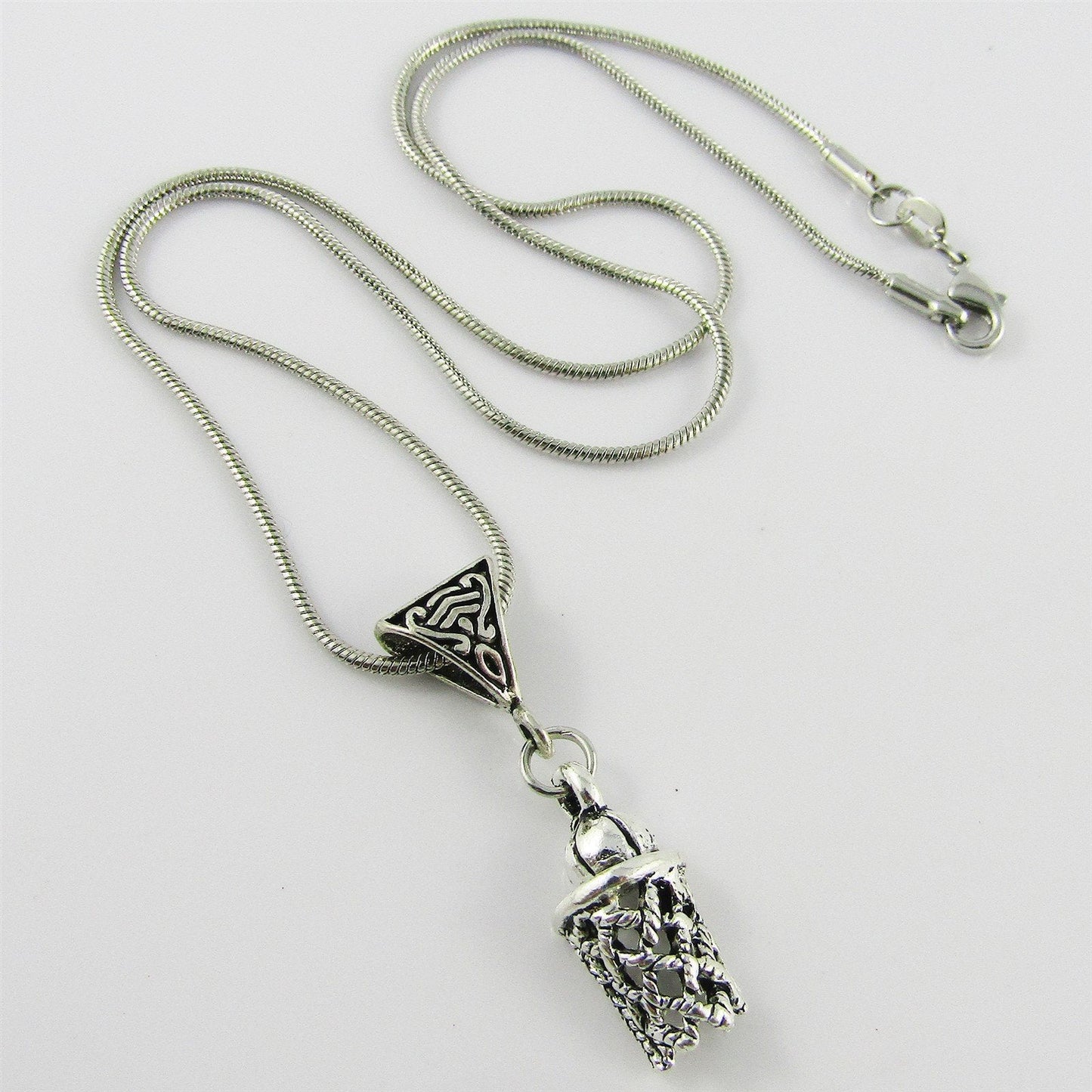 BASKETBALL Net Hoop Charm Pendant Necklace 45cm Silver Tone Snake Chain