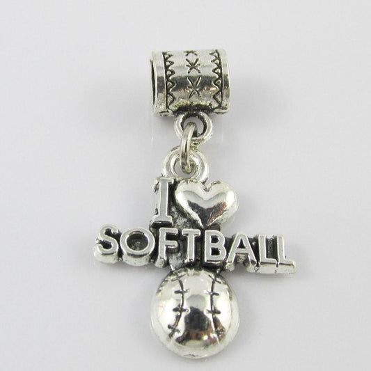 I Love Softball Charm Pick Bail or Clip on Clasp End of Season Sports Team Gift