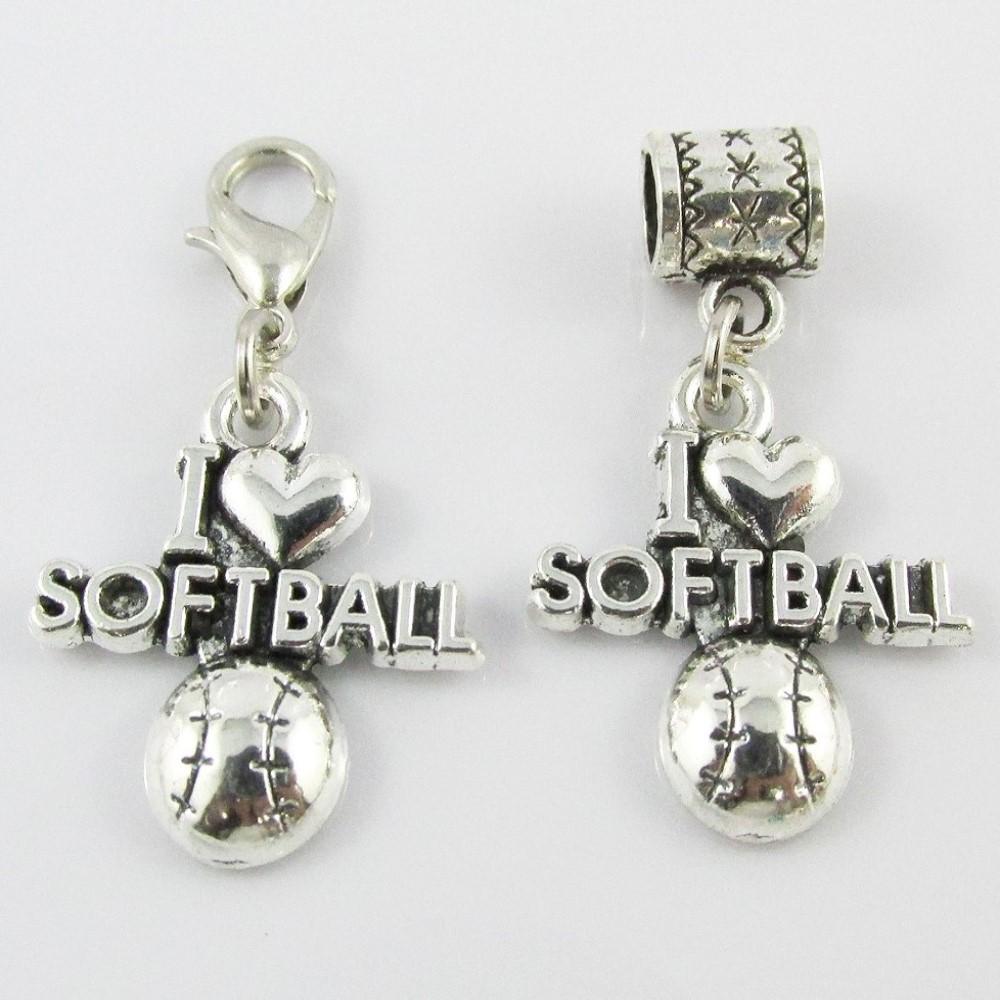 I Love Softball Charm Pick Bail or Clip on Clasp End of Season Sports Team Gift