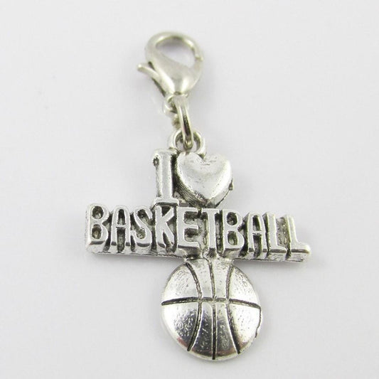 I Love Basketball Charm Pick Bail or Clip on Clasp End of Season Sport Team Gift