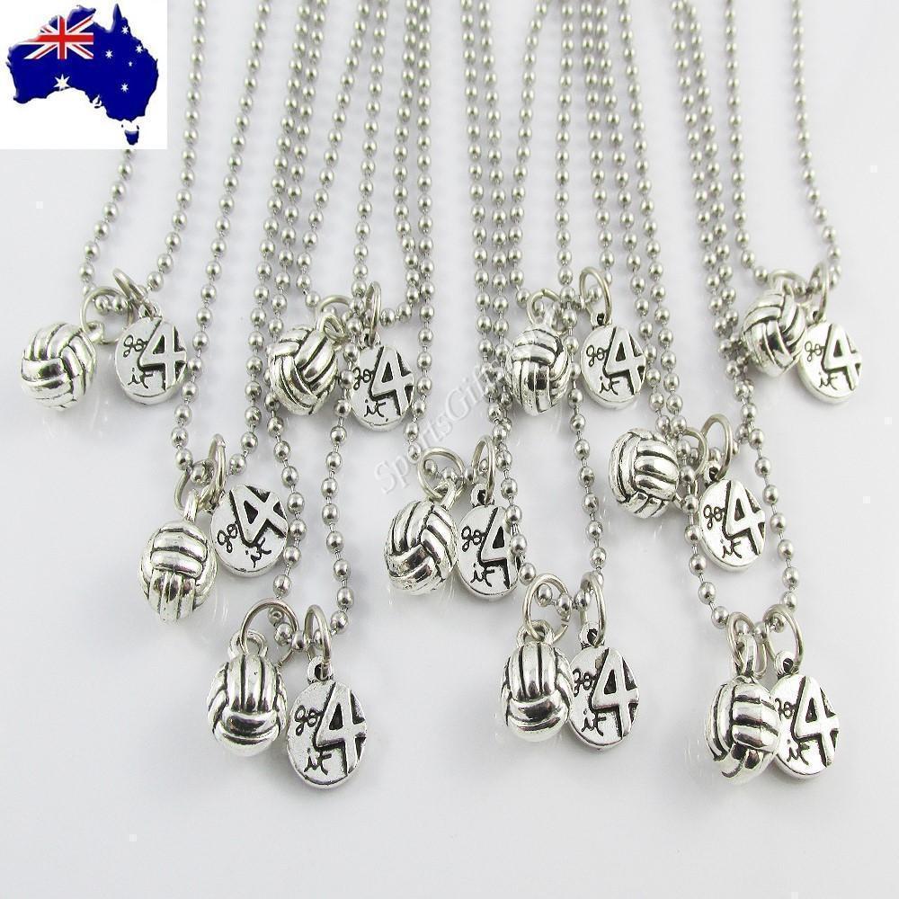 Set of 10 Go 4 It 3D Netball Charm 50cm SS Ball Necklace Coach Sports Team Gift