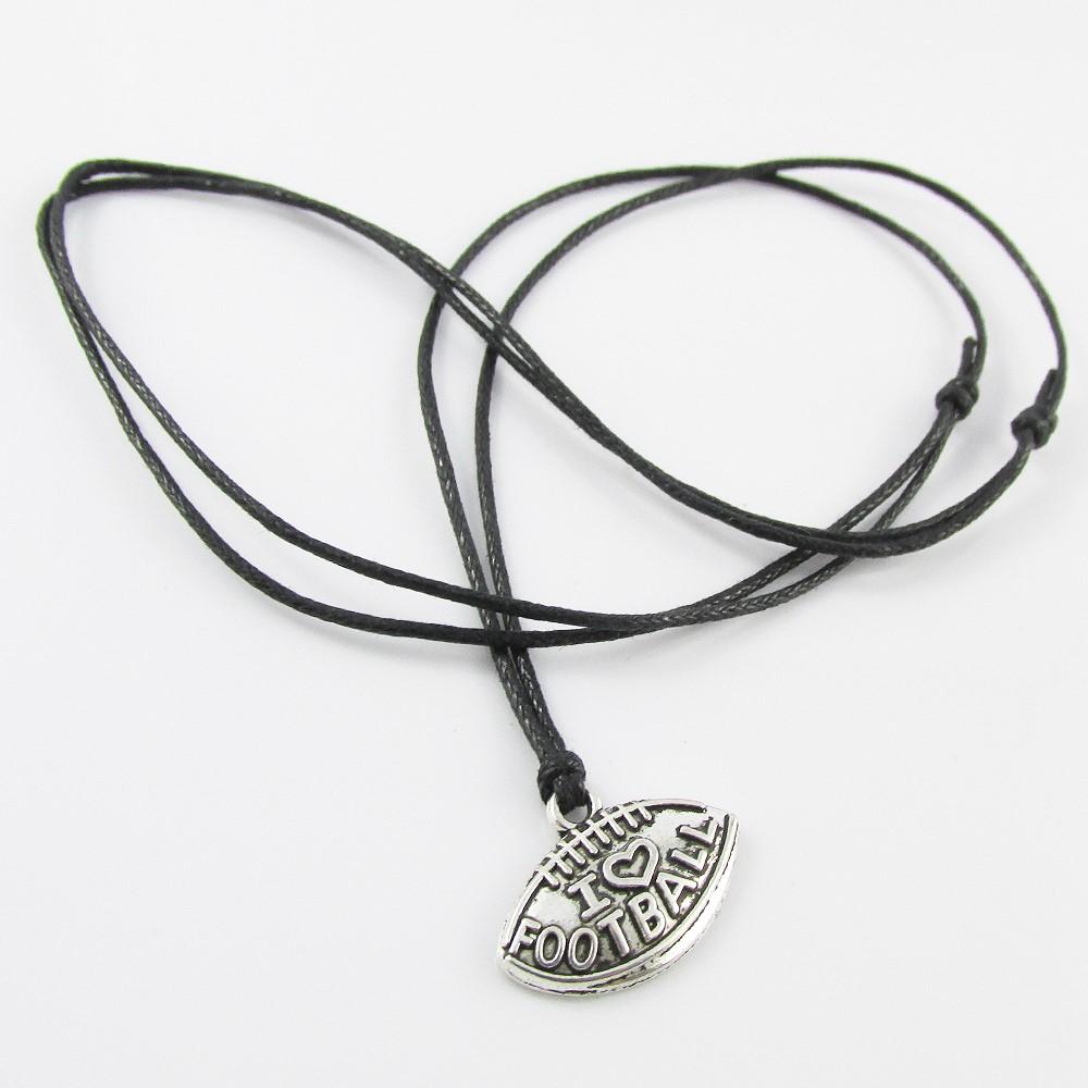 Unisex I Love Football Charm Necklace Adjustable Cord Sports Team Gift