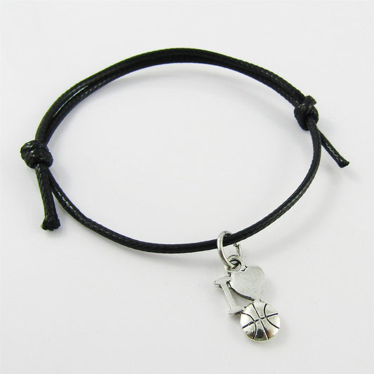 I Love Basketball Charm Bracelet Adjustable Unisex Sports Team Gift Pick Colour