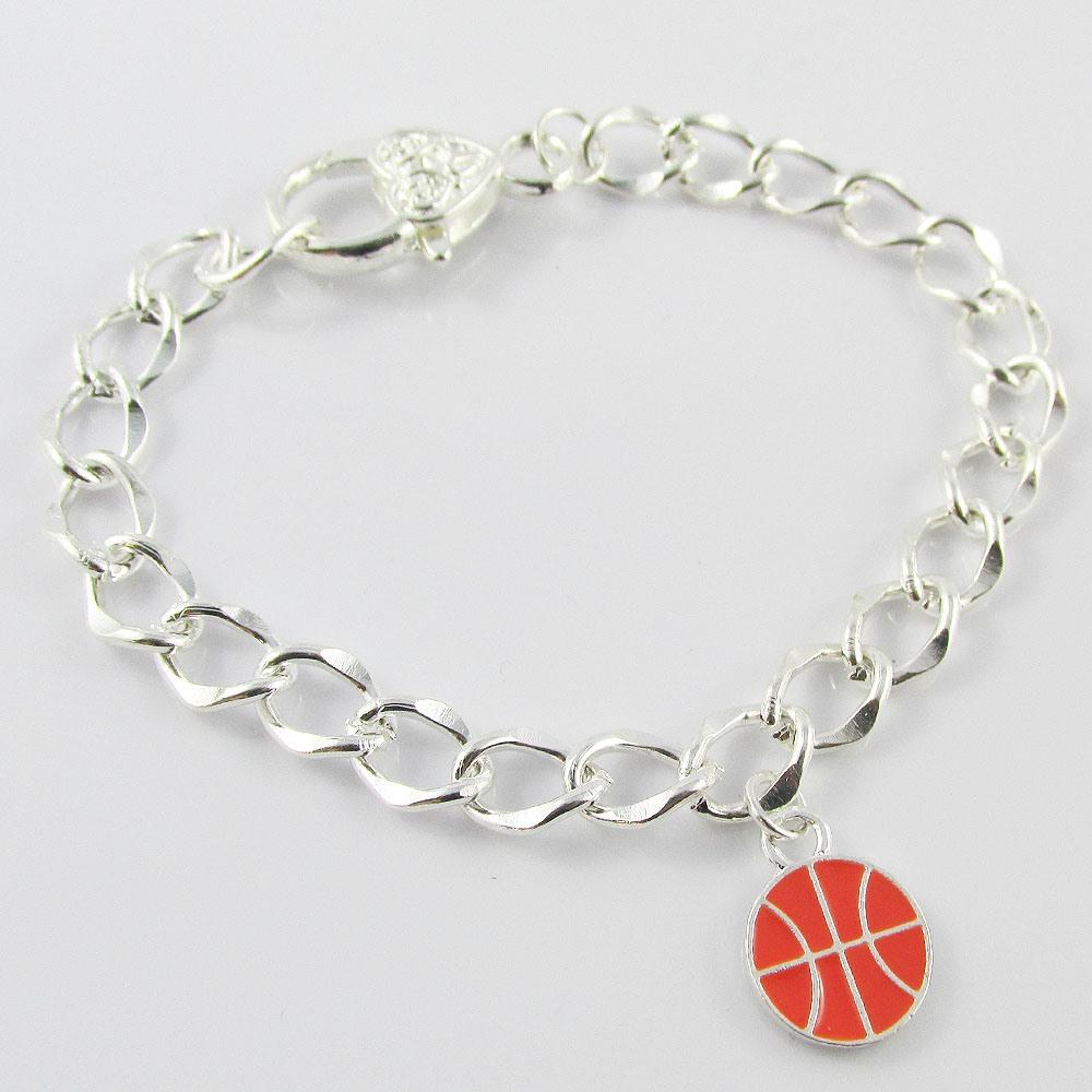 SP Enamel Basketball Charm Bracelet Curb Link Chain 20cm Sports Team Gift
