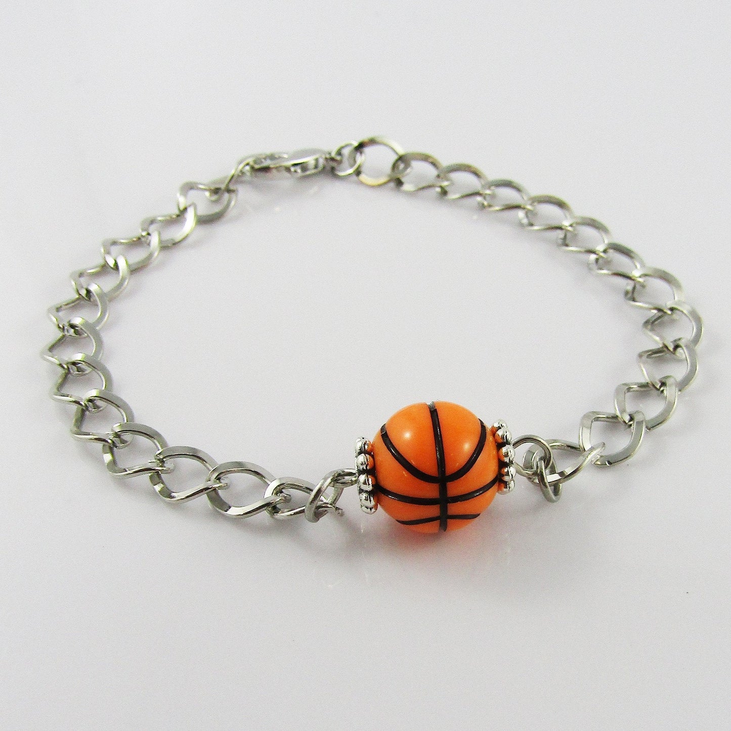 Basketball Curb Link Charm Bracelet Inset Basketball Bead 20cm Sport Coach Gift