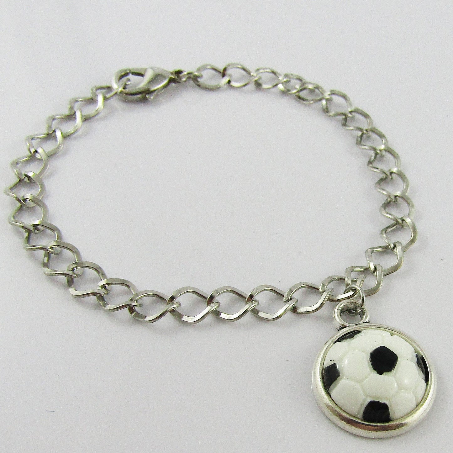 Chain Link Resin Cabochon Soccer Ball Charm Bracelet 20cm Sports Team Gift