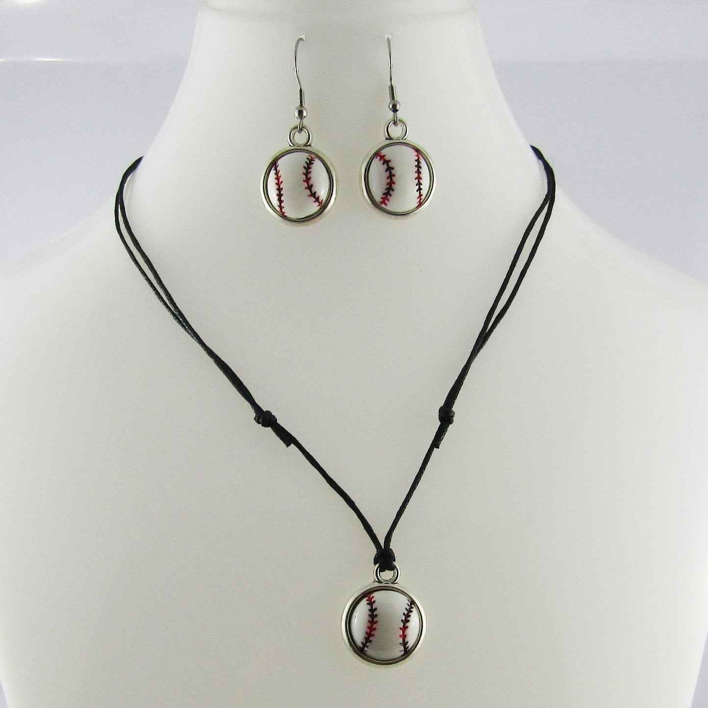 2pce Resin Cabochon Baseball Softball Necklace and Earring Set Sports Gift