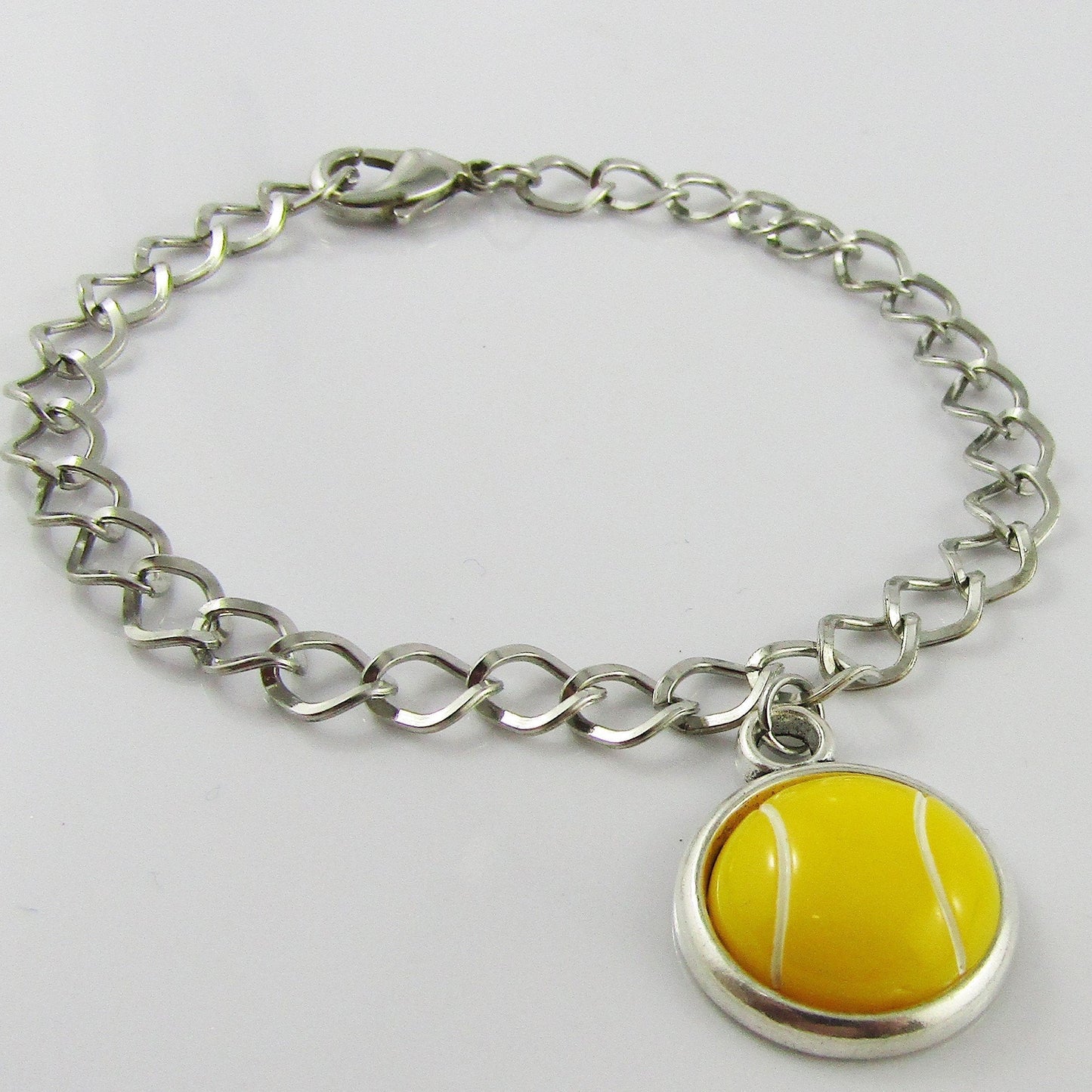 Chain Link Resin Cabochon Tennis Ball Charm Bracelet 20cm Sports Team Gift