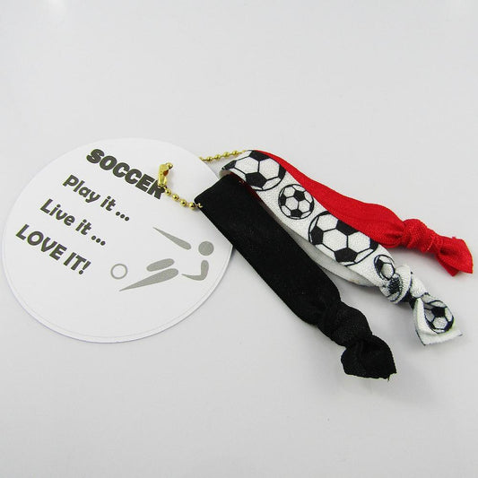 Soccer Knotted Hair Ties Wristbands & Ball Chain Hair Tie Keeper Pick Colour