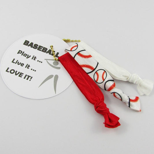 Baseball Knotted Hair Ties Wristbands & Ball Chain Hair Tie Keeper Pick Colour