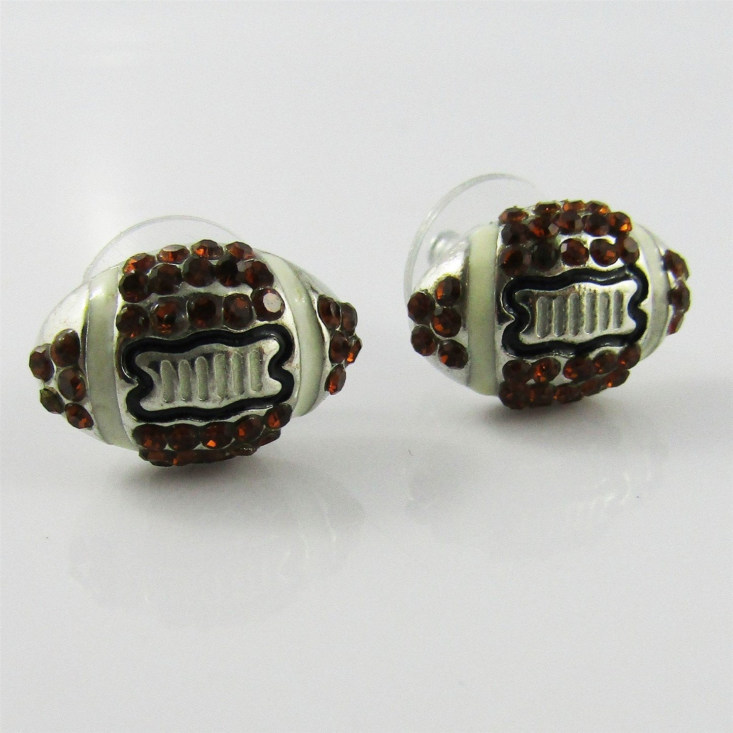 Enamel Rhinestone Rugby Football Stud Earrings 17x11mm Alloy Post