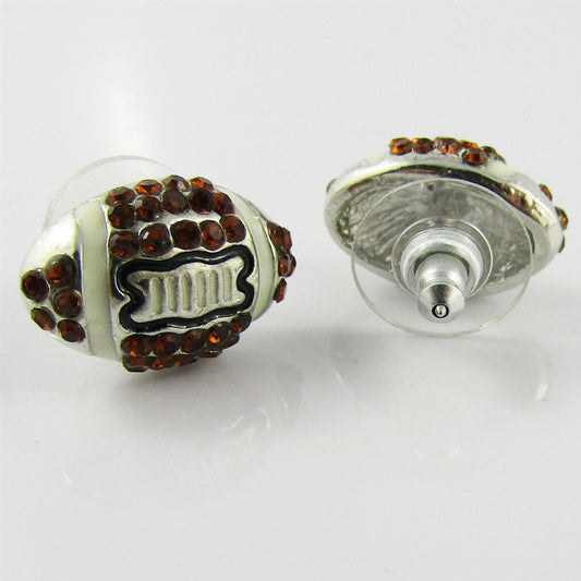 Enamel Rhinestone Rugby Football Stud Earrings 17x11mm Alloy Post