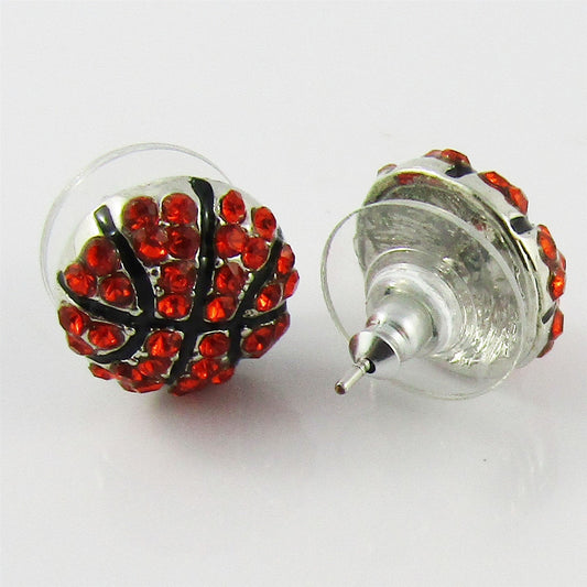 Enamel Rhinestone Basketball Stud Earrings 12mm Alloy Post