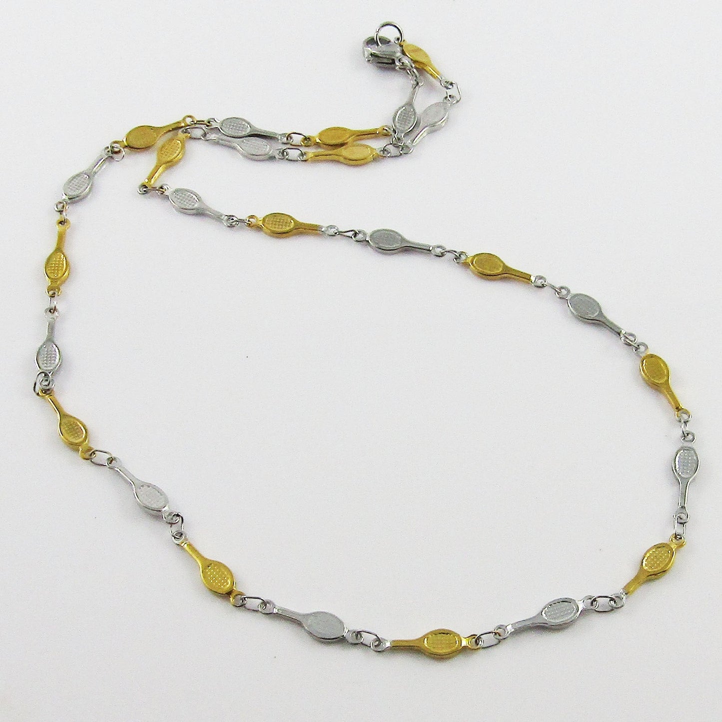 304 Stainless Steel Linked Tennis Racquet Charm Necklace 45cm Coach Sports Gift