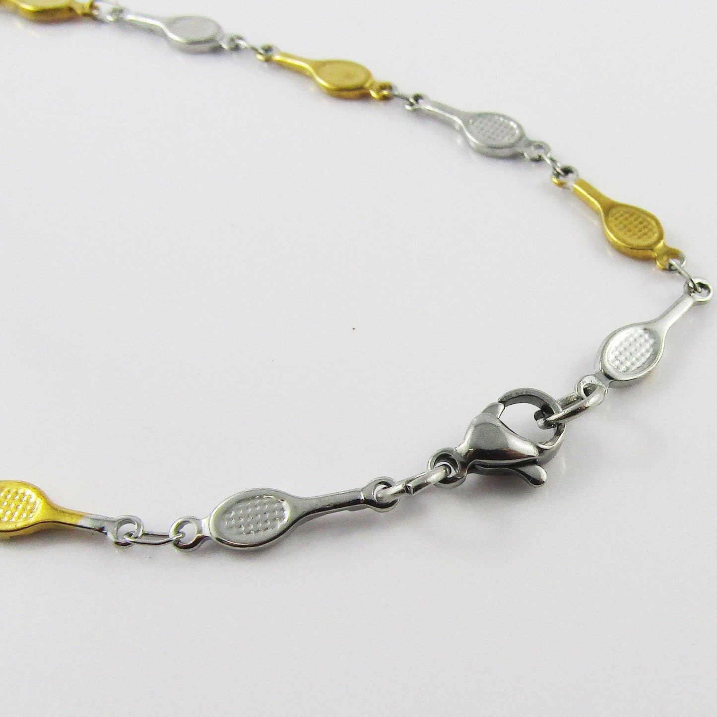 304 Stainless Steel Linked Tennis Racquet Charm Necklace 45cm Coach Sports Gift