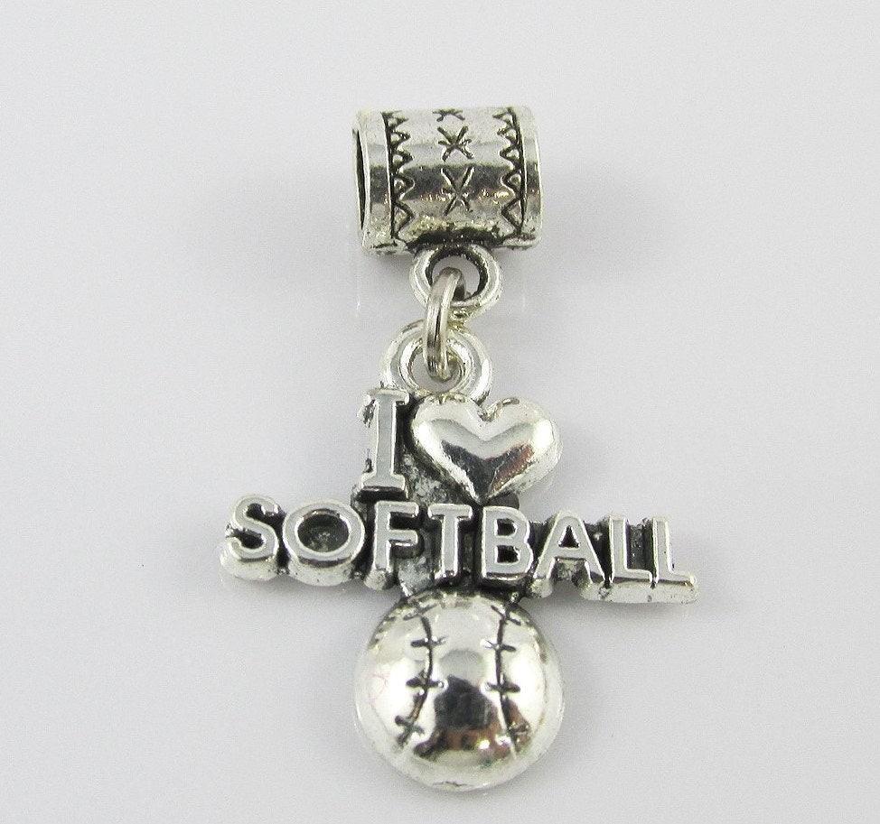 I Love Softball Charm Pick Bail or Clip on Clasp End of Season Sports Team Gift