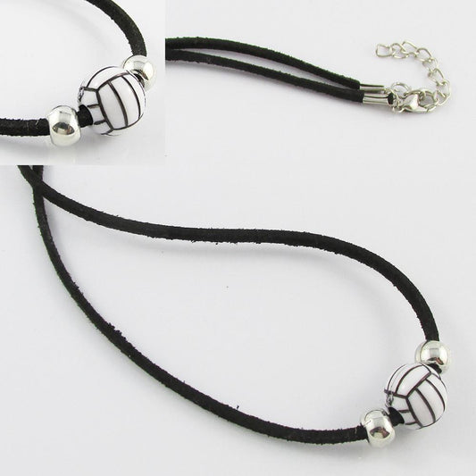 Volleyball / Netball Charm Necklace Faux Suede Cord 45cm Sports Coach Team Gift