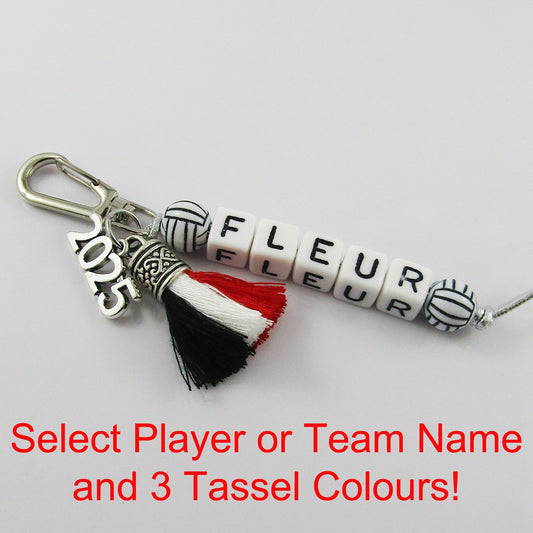 2025 Netball Name Bag Tag Three Colour Tassel Keychain Choose name and colours!