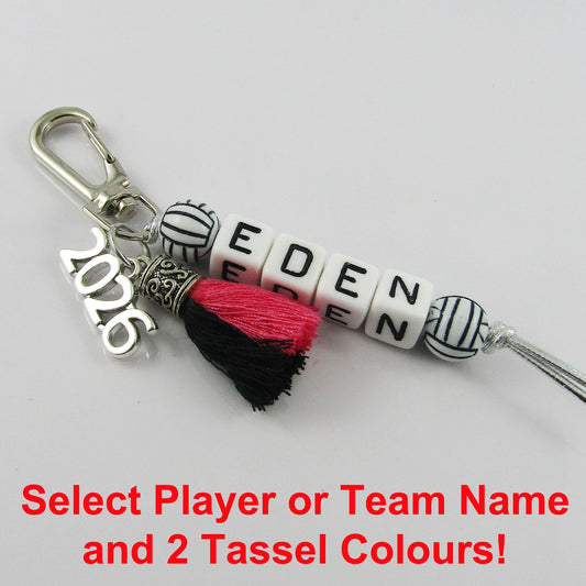 2026 Set of 10 Netball Name Bag Tag Two Colour Tassel Choose name and colours!