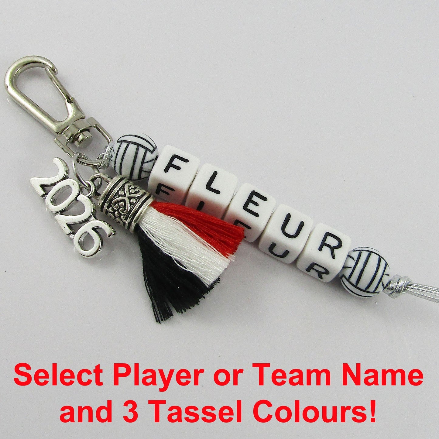2026 Netball Name Bag Tag Three Colour Tassel Keychain Choose name and colours!
