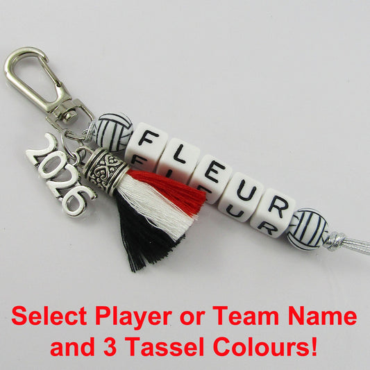 2026 Netball Name Bag Tag Three Colour Tassel Keychain Choose name and colours!