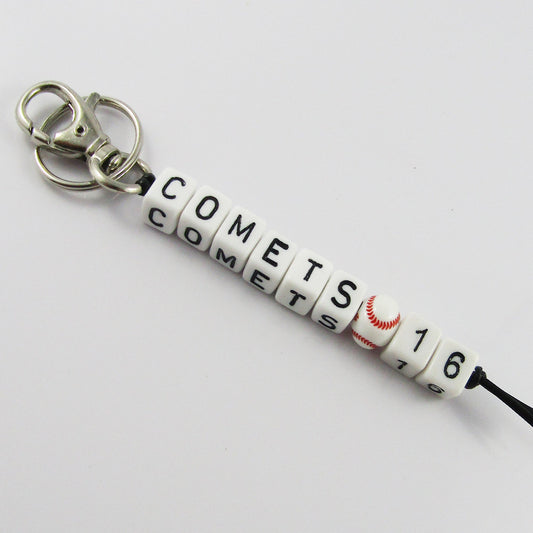 Baseball Team Name & Jersey Number Bag Tag Keychain Team Player Name You Choose!