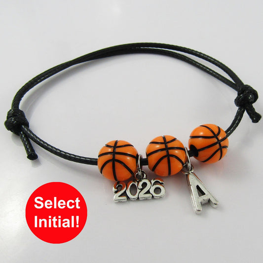 2026 Personalised Basketball Bead Bracelet Adjustable Select Initial Sport Gift