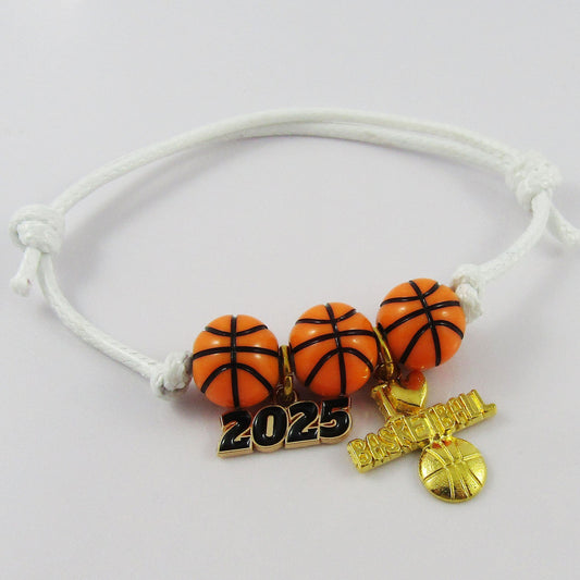 2025 I Love Basketball Beaded Bracelet White Adjustable Cord Sport Team Gift