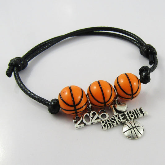 2026 I Love Basketball Beaded Bracelet Black Adjustable Cord Sport Team Gift