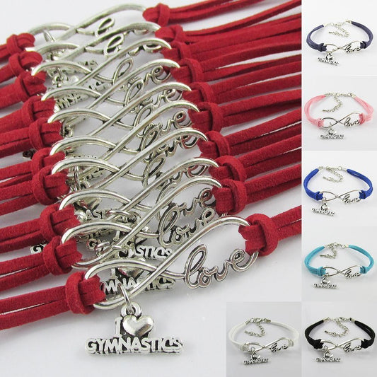 Squad Set of 10 Infinity Love I Love GYMNASTICS Charm Bracelet Pick Colour