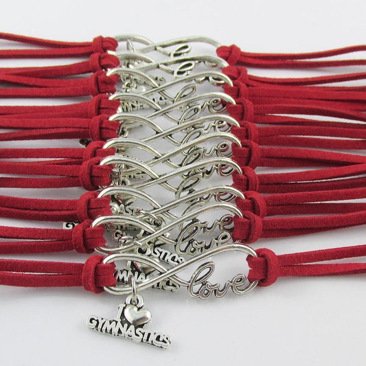 Squad Set of 10 Infinity Love I Love GYMNASTICS Charm Bracelet Pick Colour