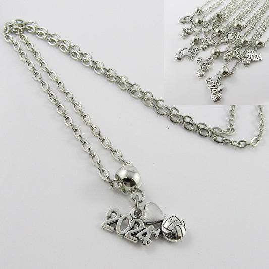Set of 10 I Love Netball 2024 Charm Necklace Coach Sport Team End Of Season Gift