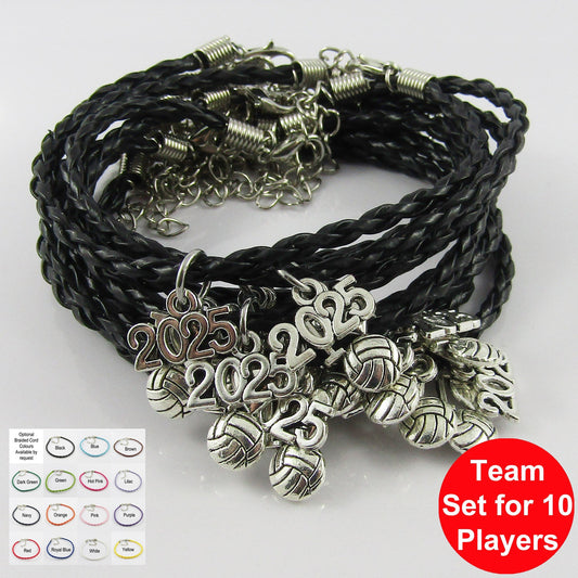 10 Player Set 2025 I Love NETBALL Charm Braided Bracelet Sports Team Gift