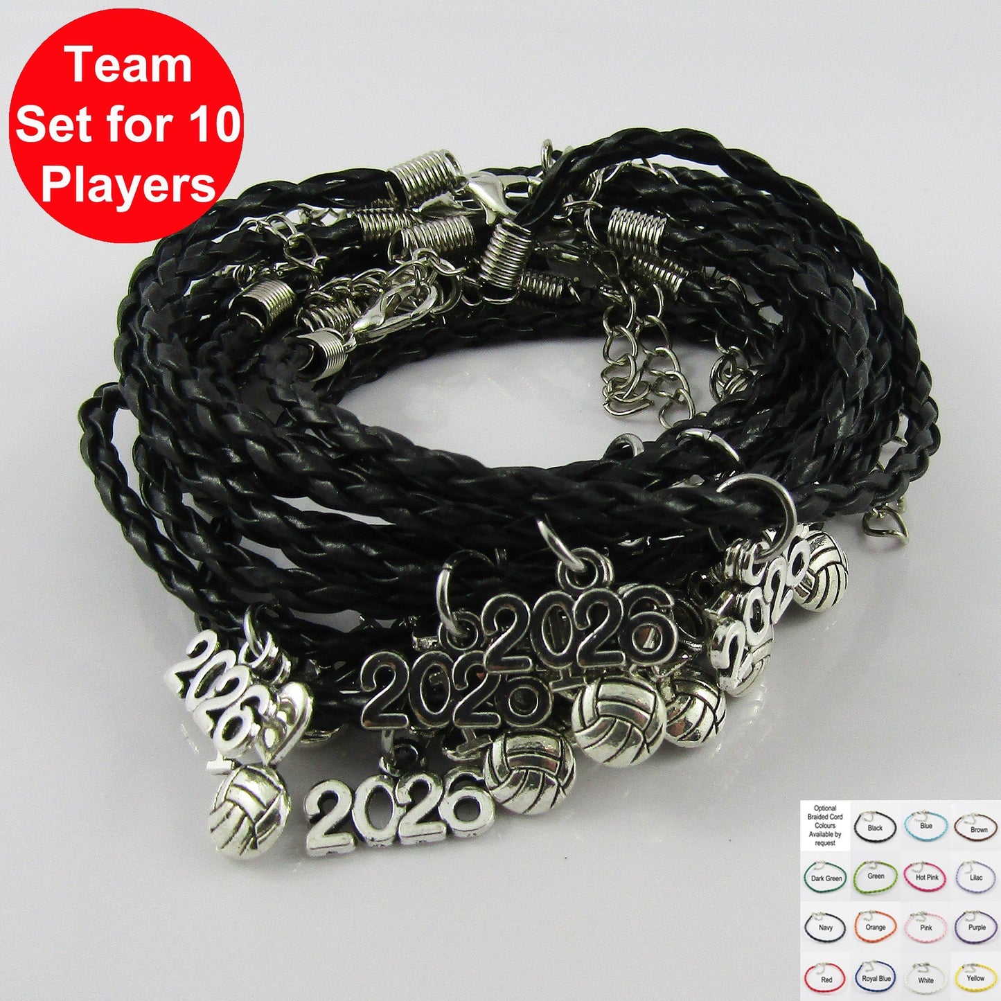 10 Player Set 2026 I Love NETBALL Charm Braided Bracelet Sports Team Gift