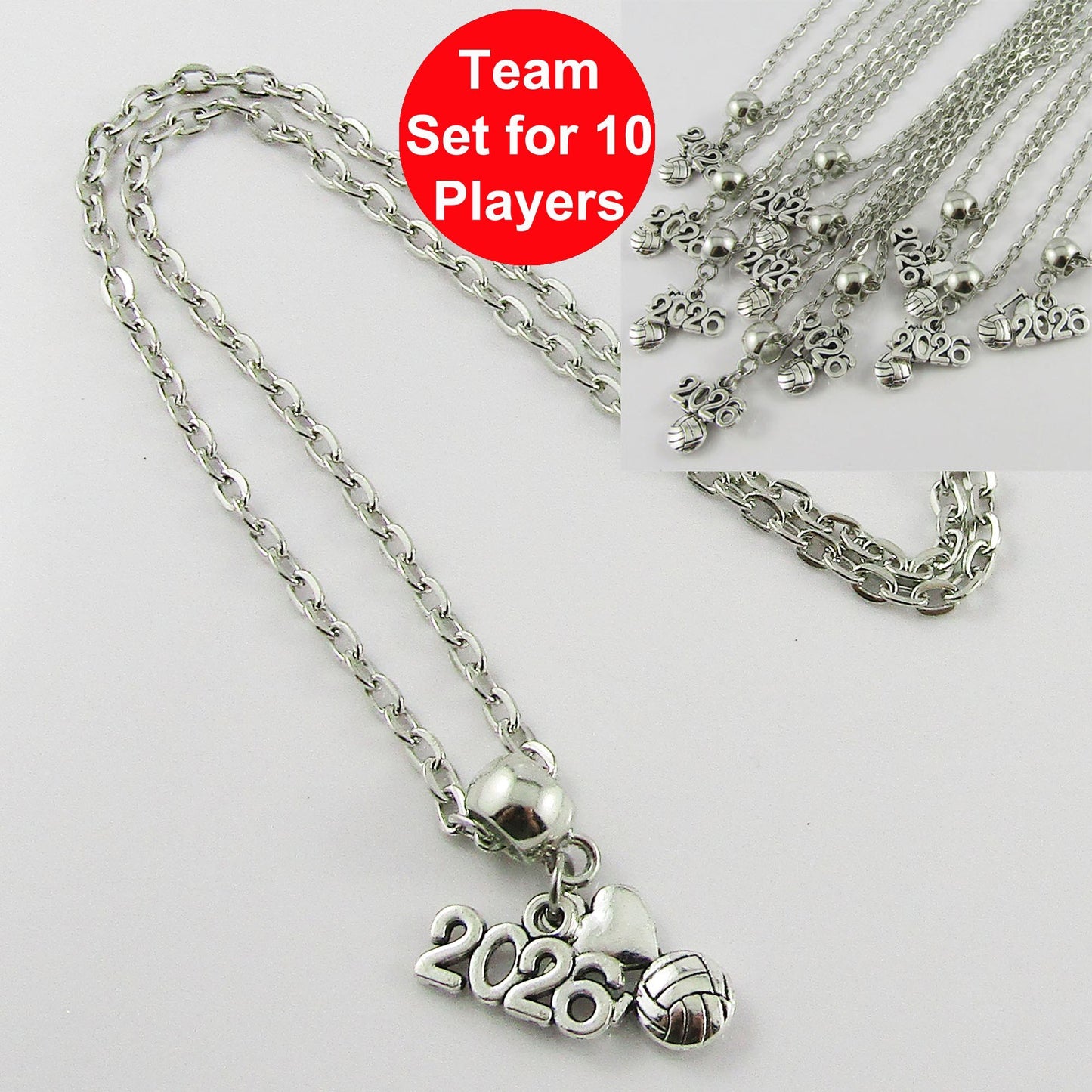 Set of 10 I Love Netball 2026 Charm Necklace Coach Sport Team End Of Season Gift