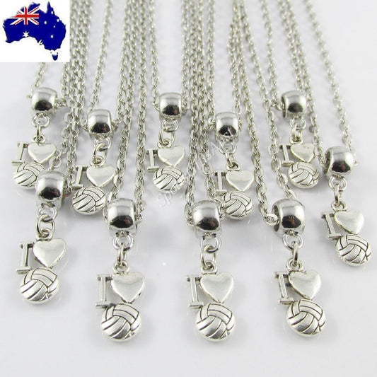 Set of 10 I Love Netball Charm Necklace 45cm Coach Sport Team End Of Season Gift