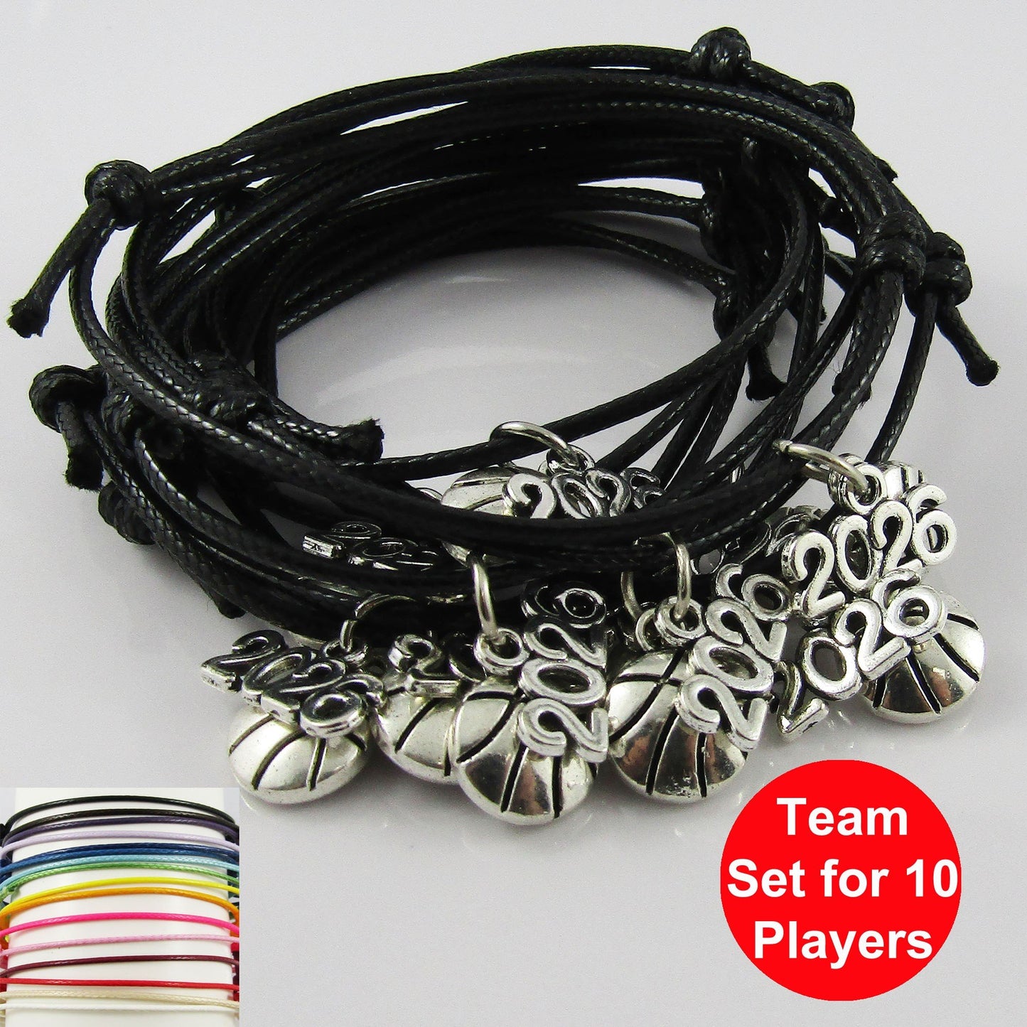 10 Player Set Adjustable 2026 BASKETBALL Charm Bracelet Sports Team Gift