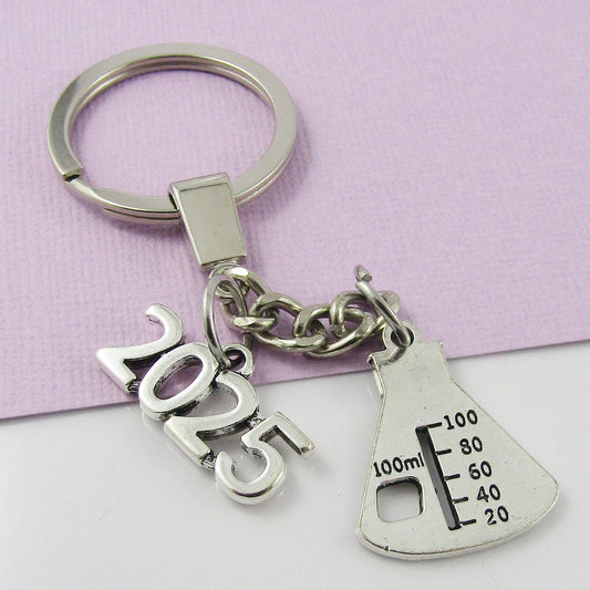 2025 Chemisty Beaker Science Charm Keychain Keyring 95mm Teacher or Student Gift